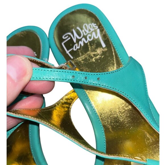 Will's Fancy Made In Italy Beaded Kitten Heels-Turquoise Leather, Size 7M - Picture 10 of 12